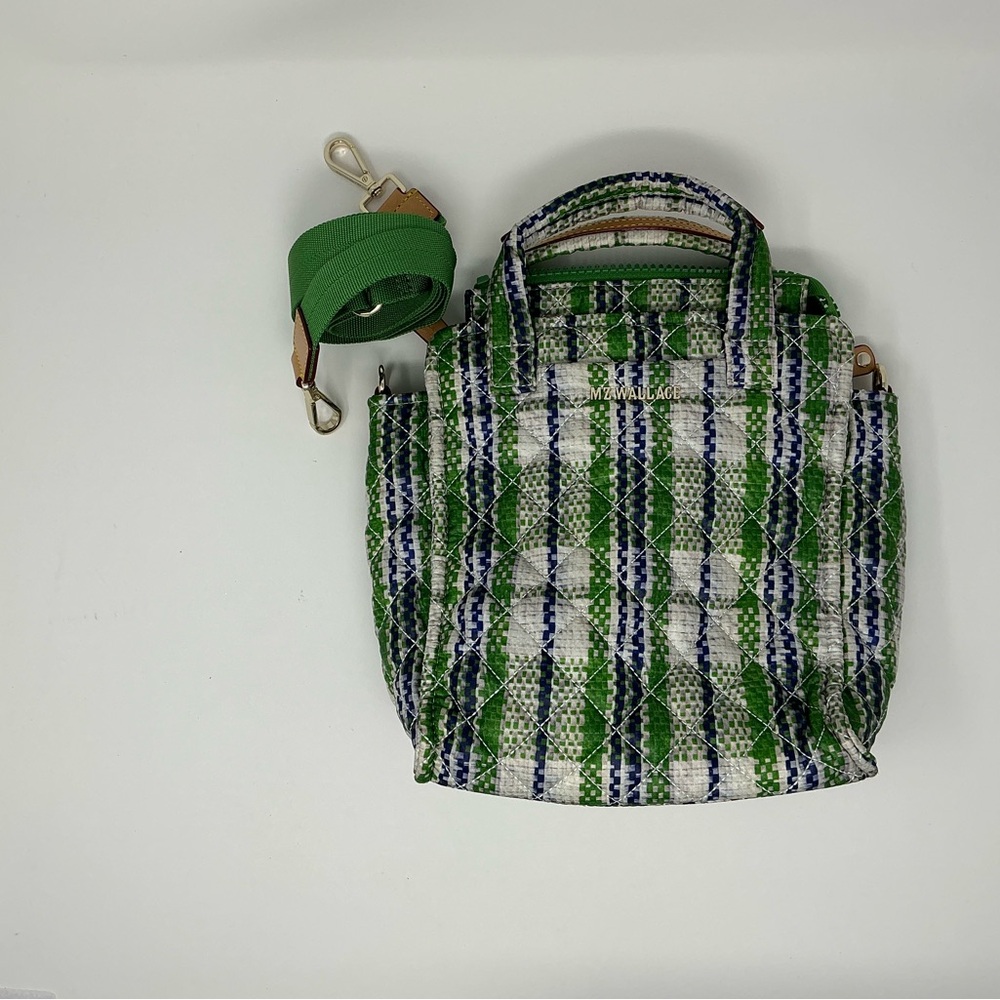 MZ Wallace Metro Mini Box Tote Green & Blue Plaid